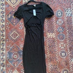 Topshop black twist ribbed midi dress